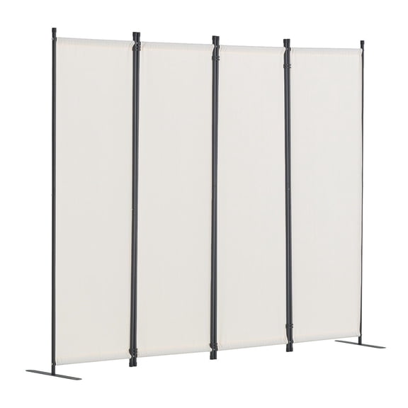 4-Panel White Room Divider Screen, Freestanding Fabric Partition for Home & Office