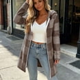 thumbnail image 2 of Women's Plaid Fleece Hooded Jacket, Long Sleeve Zip Up Loose Casual Plush Outerwear Coffee S(S), 2 of 8