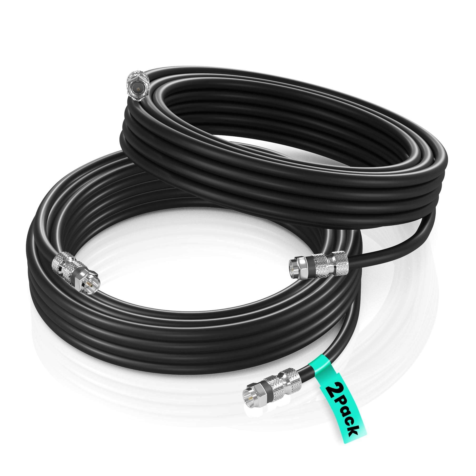 Maximm Coaxial Cable, 50 Feet, Black, [2 Pack] RG6 FPin Triple