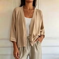 thumbnail image 7 of Women's Oversized 3/4 Sleeve Linen Cardigan Open Front Button Cropped Loose Casual Daily Shirt Tops Khaki Soft Loose Fitting Cardigan for Daily Wear XXL, 7 of 7