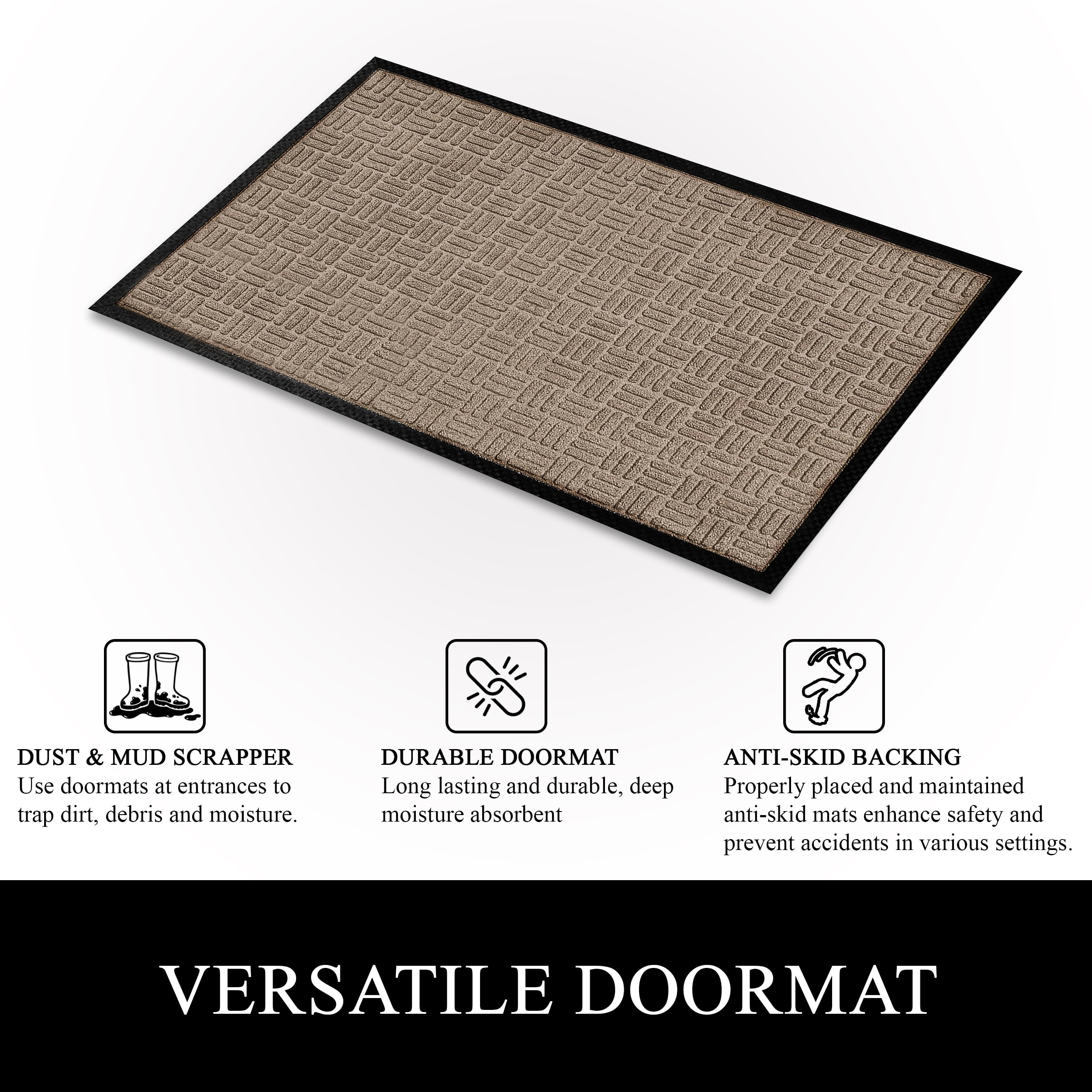 A1HC Indoor Outdoor Mat, Front and Back Entrance Welcome Mats, Front Patio Mats 24x36 Inches, Non-Slip Easy Clean Entrance Washable Large Size Doormat, Beige Criss Cross