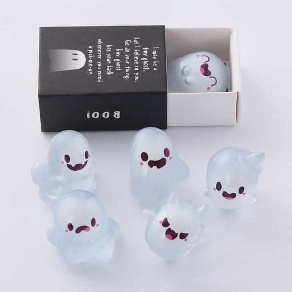 HHJZPR 6 Pack Mini Glow in the Dark Positive Ghost Figurines, Cute Tiny Ghost Resin Statue Set for Halloween Tabletop Desk Pocket Decor Encouragement Gift