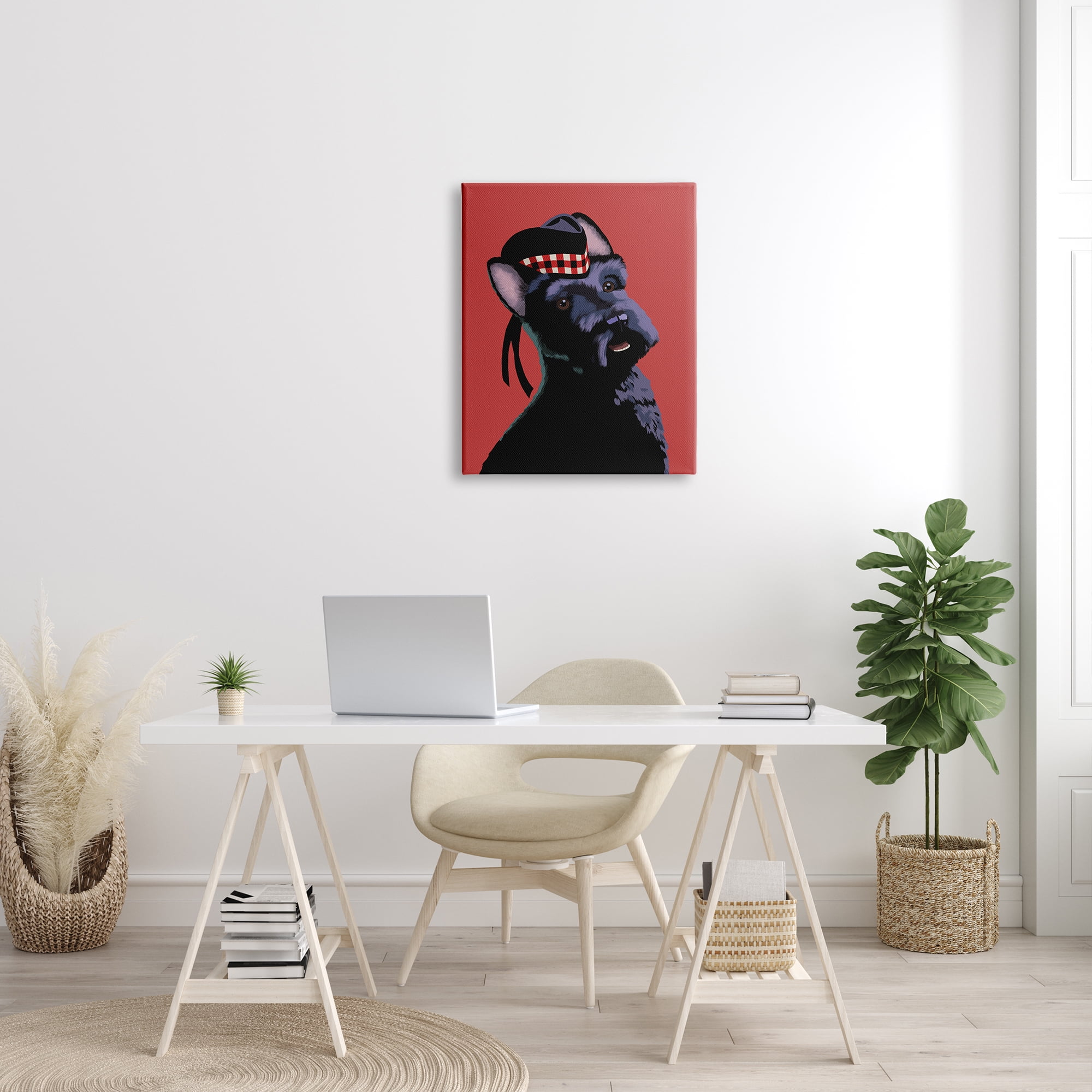 Stupell Industries Smiling Scottish Terrier in Red Plaid Hat, 24 x 30, Designed by Sally Springer Griffith