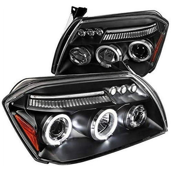LED Halo Projector Headlight In Matte Black Housing Clear Lens Made For And Compatible With 2005 - 2007 Dodge Magnum 05 06 07