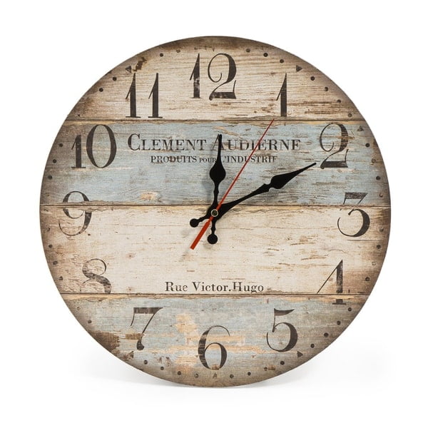 23 cm wooden wall clock/kitchen clock in country style, silent non-ticking
