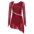 thumbnail image 5 of Yartina Women's Lyrical Contemporary Dance Costume Rhinestone Long Sleeve Figure Ice Skating Dress Burgundy M, 5 of 7