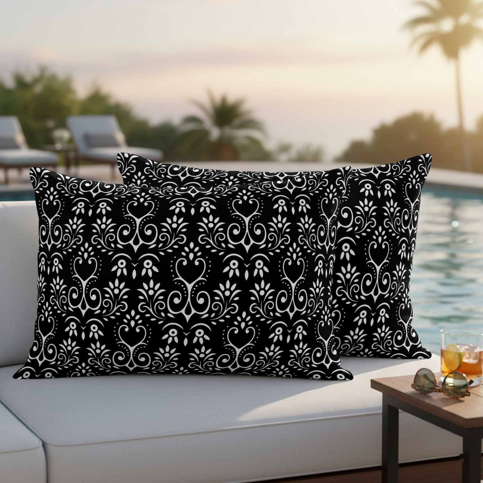 Black Spring Floral Outdoor Waterproof Pillow Covers, Modern Abstract Art Farmhouse Decorative Rectangle Throw Pillowcase Sofa Cushion Sham for Patio/Couch/Chair, 20"x12" 2 Pack