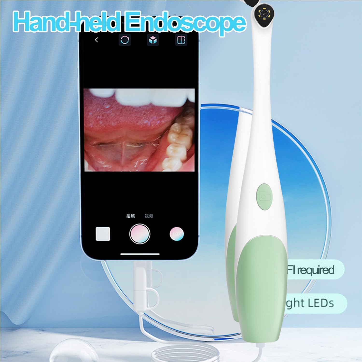 XIEANDKONG 1080P HD Oral Endoscope Camera, 8 LED Lights Dental Inspection, USB-C, iOS & Android