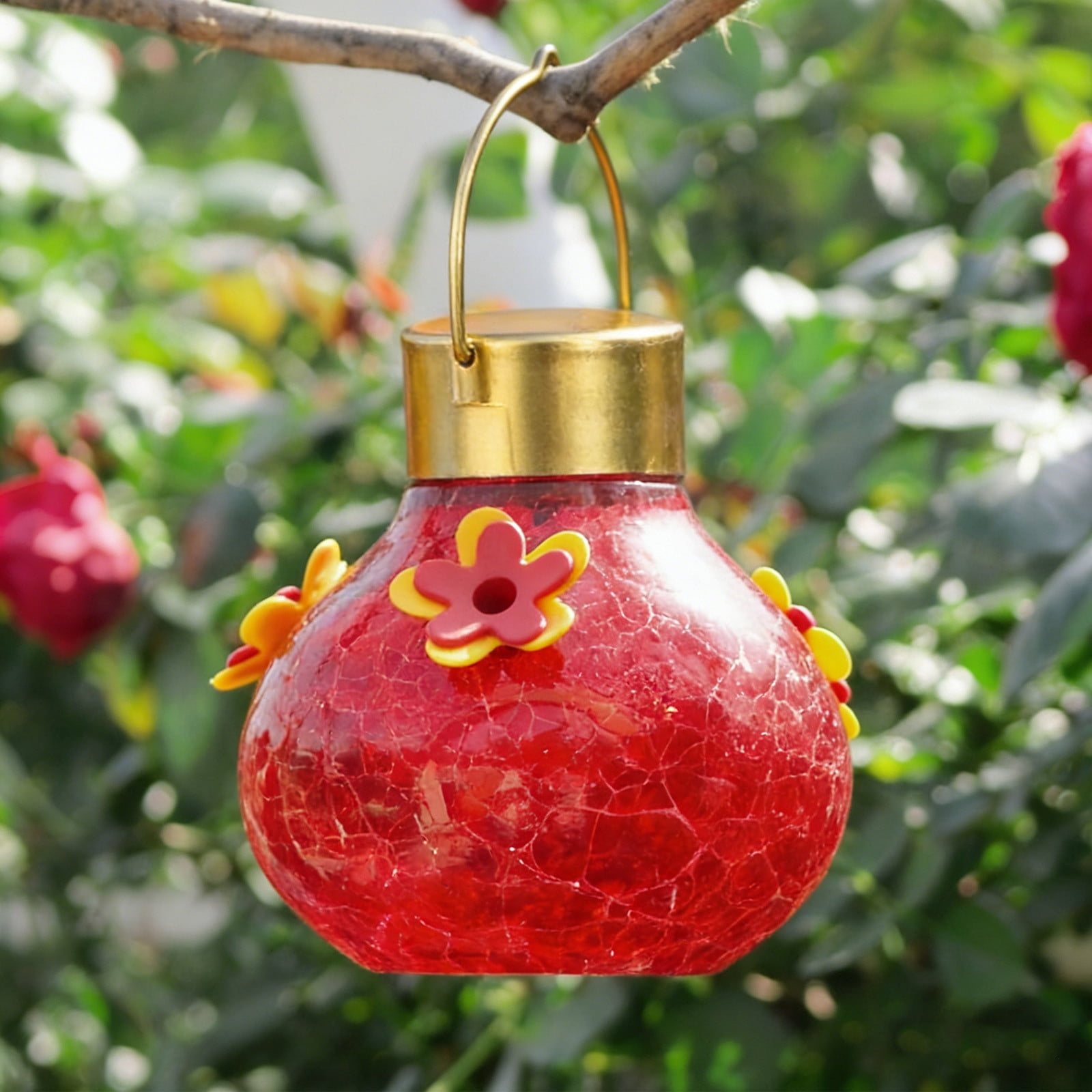 Ke1Clo Solar Hummingbird Feeder, Automatic Glass Decoration with Multicolor Lights, Outdoor Garden Bird Feeder Attracts Hummingbirds at Night for Courtyard Decor