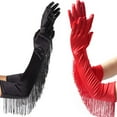 thumbnail image 4 of Opolski 1 Pair Performance Gloves Solid Color Anti-slip Fashion Comfortable Wide Application Latin Dance Accessory Nylon Popular Accessory Stretchy Long Fringe Tassel Gloves for Stage White, 4 of 8