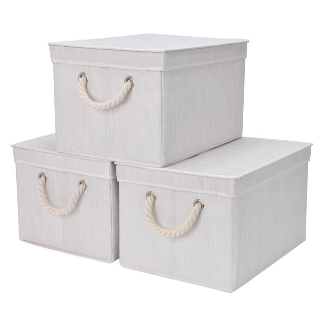 Fabric Storage Bins with Handles, Collapsible Storage Boxes for Closet&Shelf, Decorative Bins, Foldable, 3-Pack