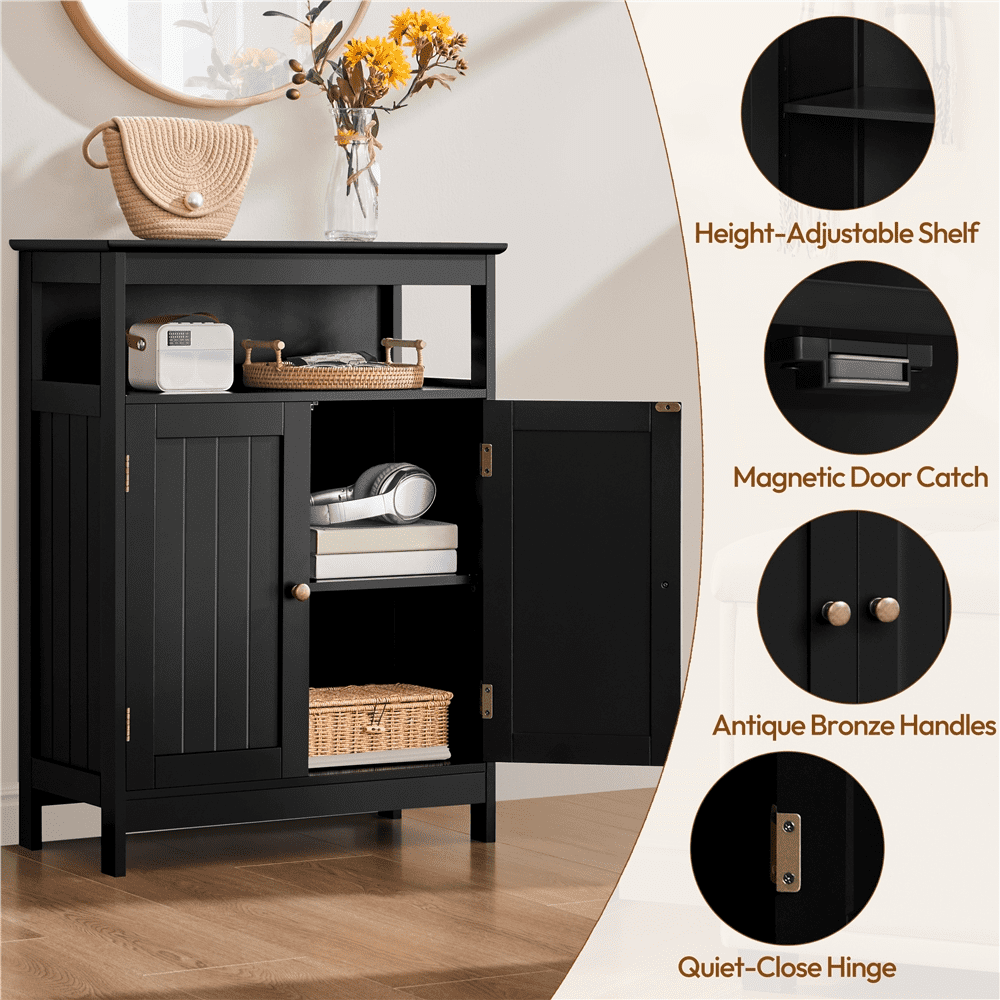 Alden Design 31.5" Tall Freestanding Wooden Bathroom Cabinet with Two Doors, Black