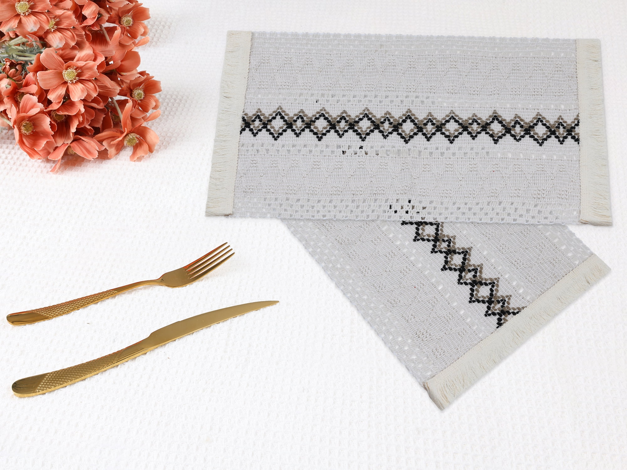 Unique Bargains Set of 4 Farmhouse Placemats for Dining Table Decor White-Black