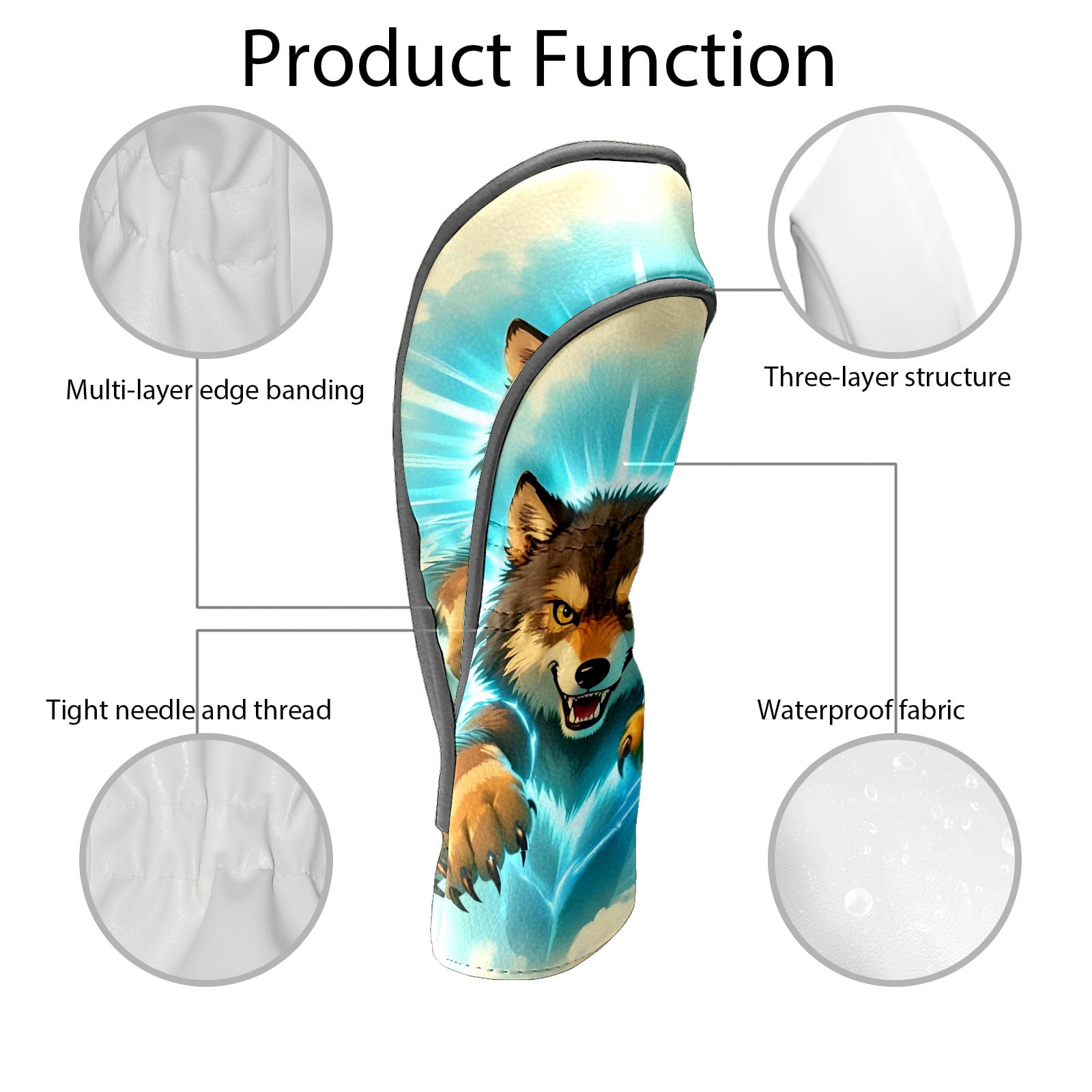 Golf Club Covers, Wolf Premium PU Leather Driver Hybrid Putter Head Covers with Velvet Lining, Waterproof Golf Gifts for Men Women