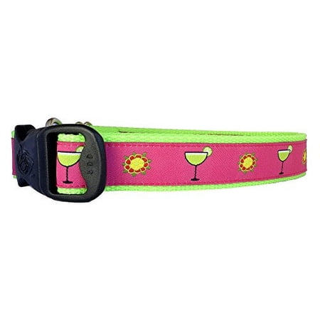 Adjustable 3/4" and 1" Cinco De Mayo Fifth of May Mexican Margarita Dog Collars for Medium Large and X-Large Dogs (Large 1" (17"-27" Neck), Pink)