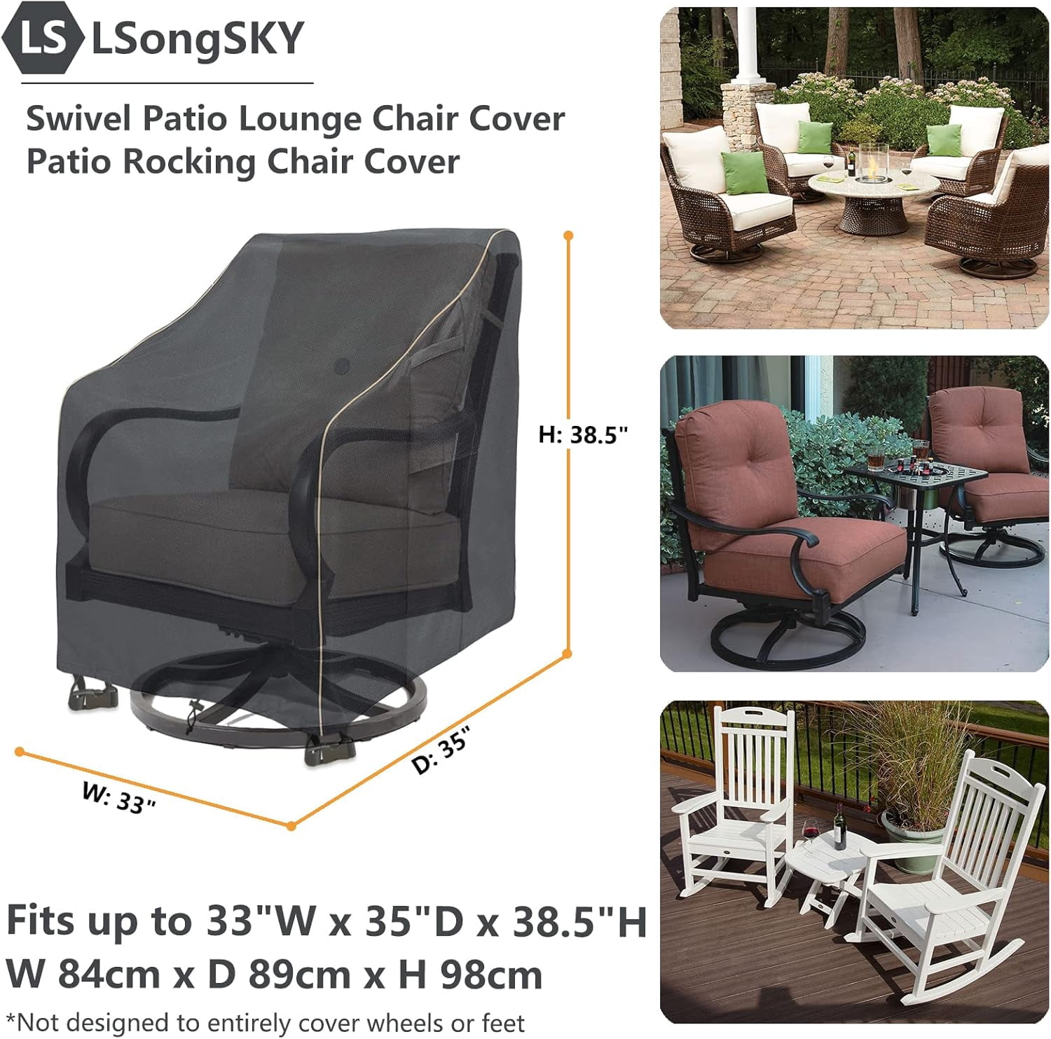 2 Pack Outdoor Swivel Lounge Chair Cover,100% Waterproof Heavy Duty Outdoor Chair Covers, (33 W x 35 D x 38.5 H inches) Patio Furniture Cover for Swivel Patio Chair, Black