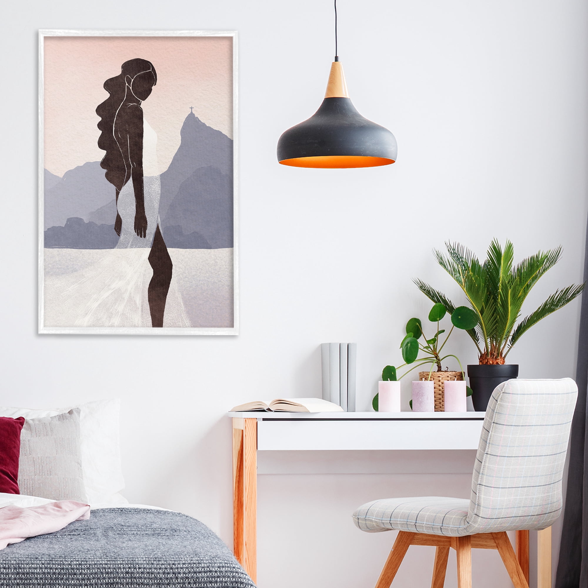 Stupell Industries Garota Silhouette Portrait White Framed Giclee Art, design by Yuyu Pont