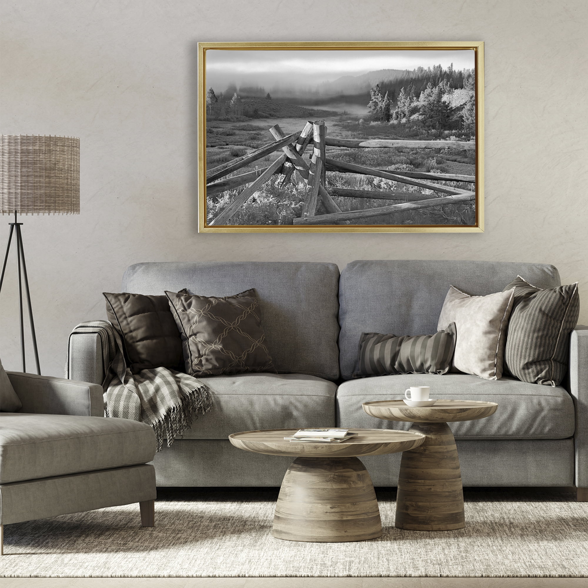 Grand Tetons Fence Beyond Gold Framed Floater Canvas Wall Art, design by MJ Photography