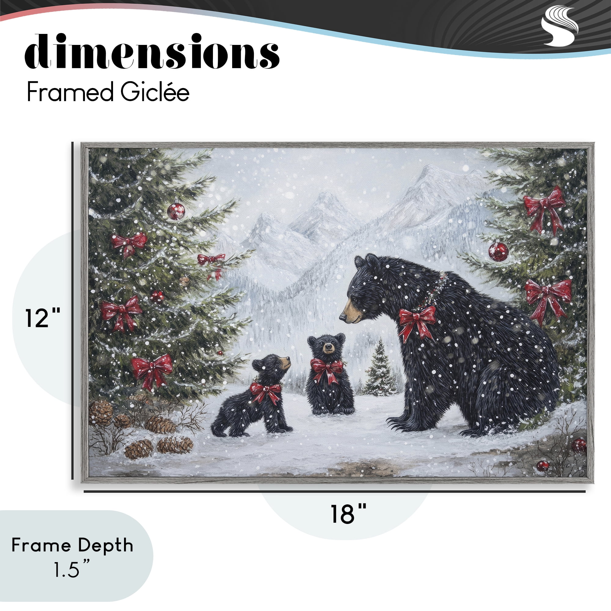 Stupell Industries Christmas Black Bears Gray Framed Giclee Art, design by Tina LeCour