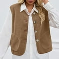 thumbnail image 4 of POROPL Womens Vests Outerwear Fleece Lightweight Cropped Coat Button Sleeveless Jackets with Pockets Brown, 4 of 8