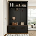 thumbnail image 2 of DIANJIE Versatile 4-in-1 Hall Tree With 6 Golden Hooks Wood Grain Bench With Multiple Storage Space Entryway Coat Rack With 2 Drawers, 2 of 10