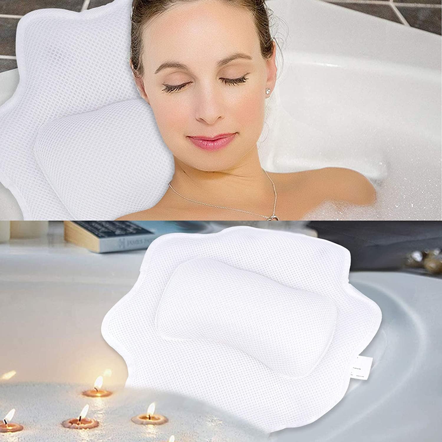 Bathtub Pillow for Soaking Tub, NonSlip Spa Bath Pillow, 5D Air Mesh