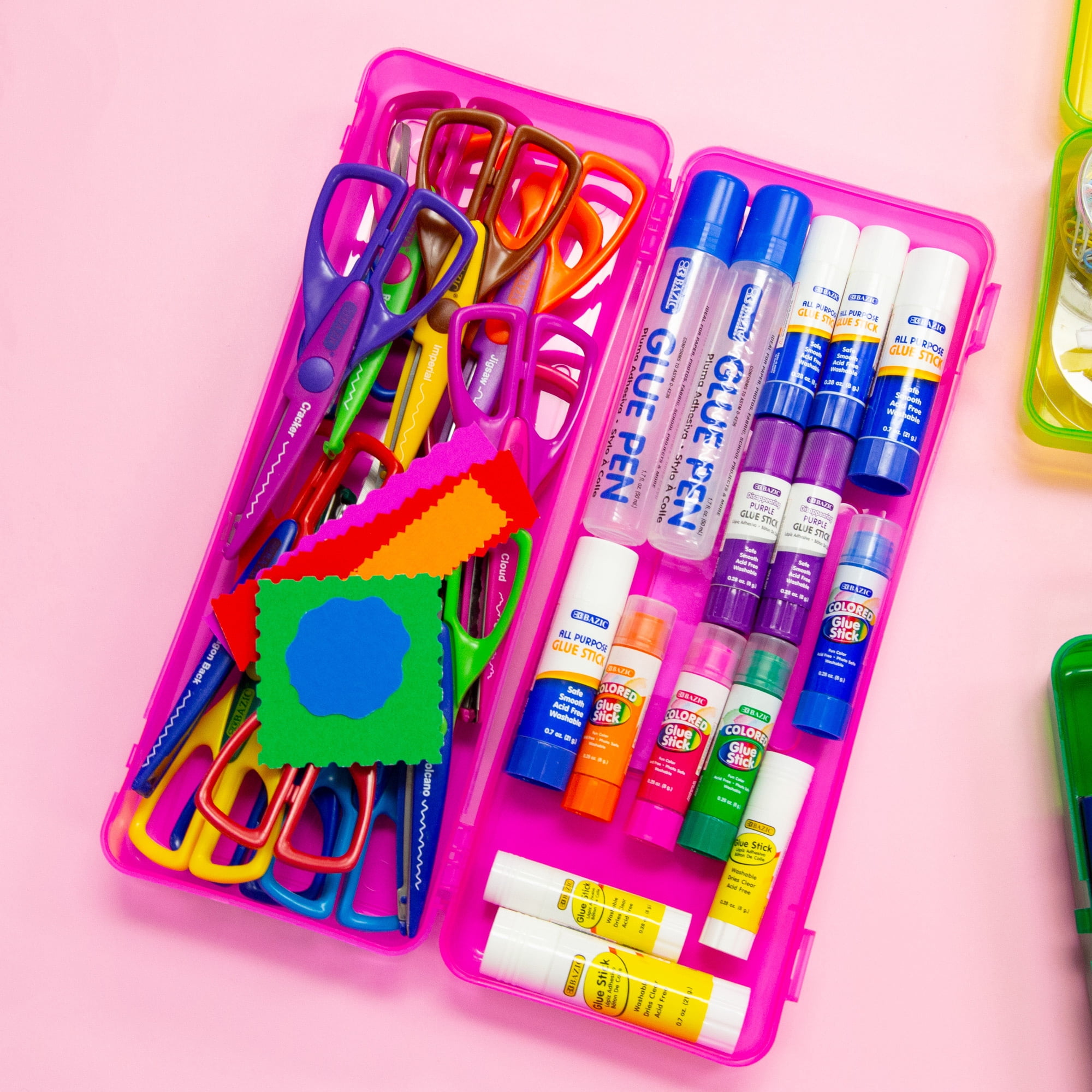 BAZIC Plastic Pencil Case, Ruler Length Utility Box, Assorted Color, 12-Pack