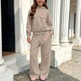 thumbnail image 3 of Auroural Girls 2 Piece Outfits Size 7/8 Children's Winter Printed Hooded Sweatshirt Wide-Leg Pants Casual Sports Fleece-Lined Warmth Two-Piece Set Kids, 3 of 7