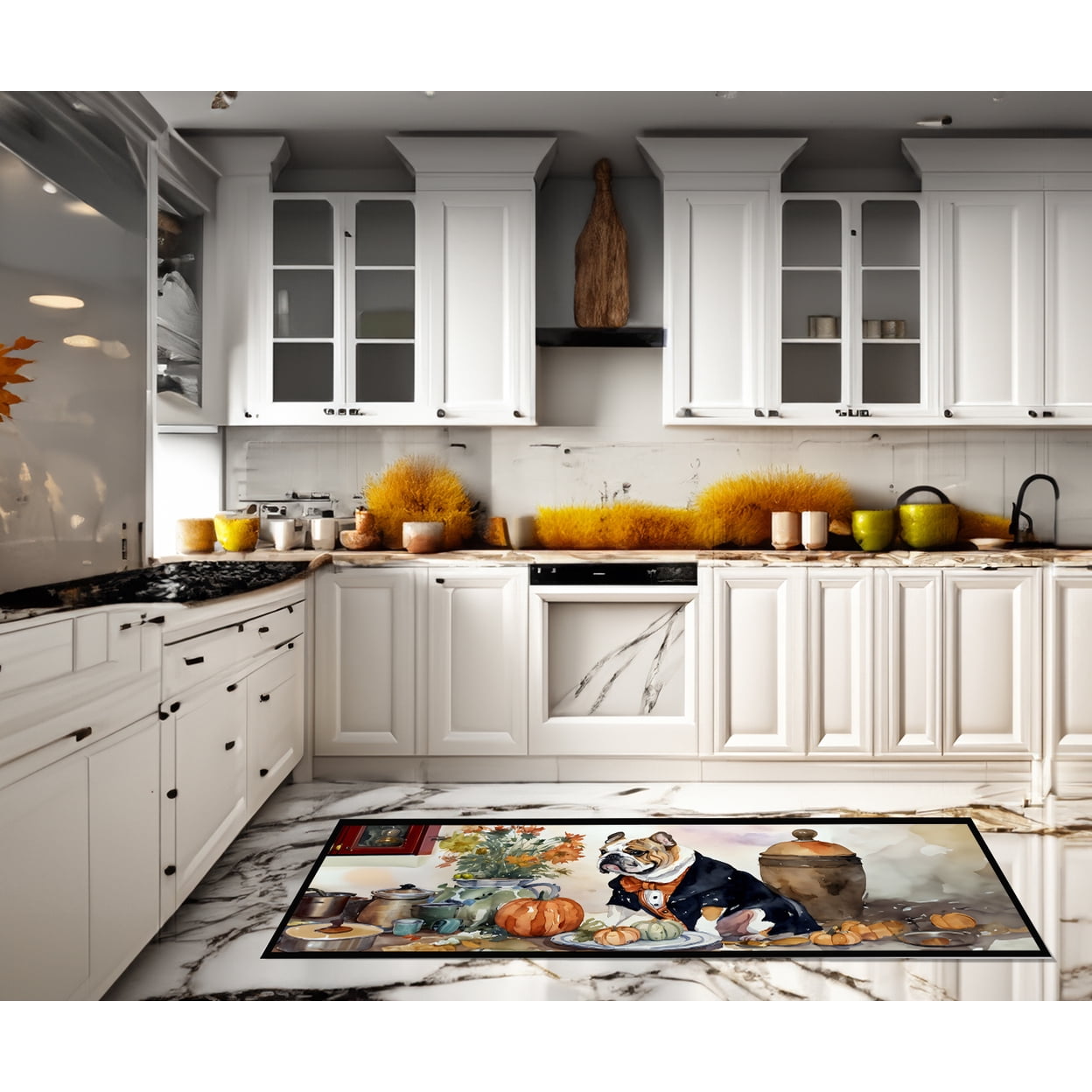 English Bulldog Fall Kitchen Pumpkins Runner Mat 28x58 58 in x 28 in