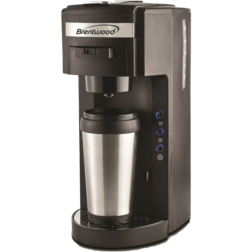 Brentwood Single Serve Brewer Coffee Maker with Travel Mug in Black