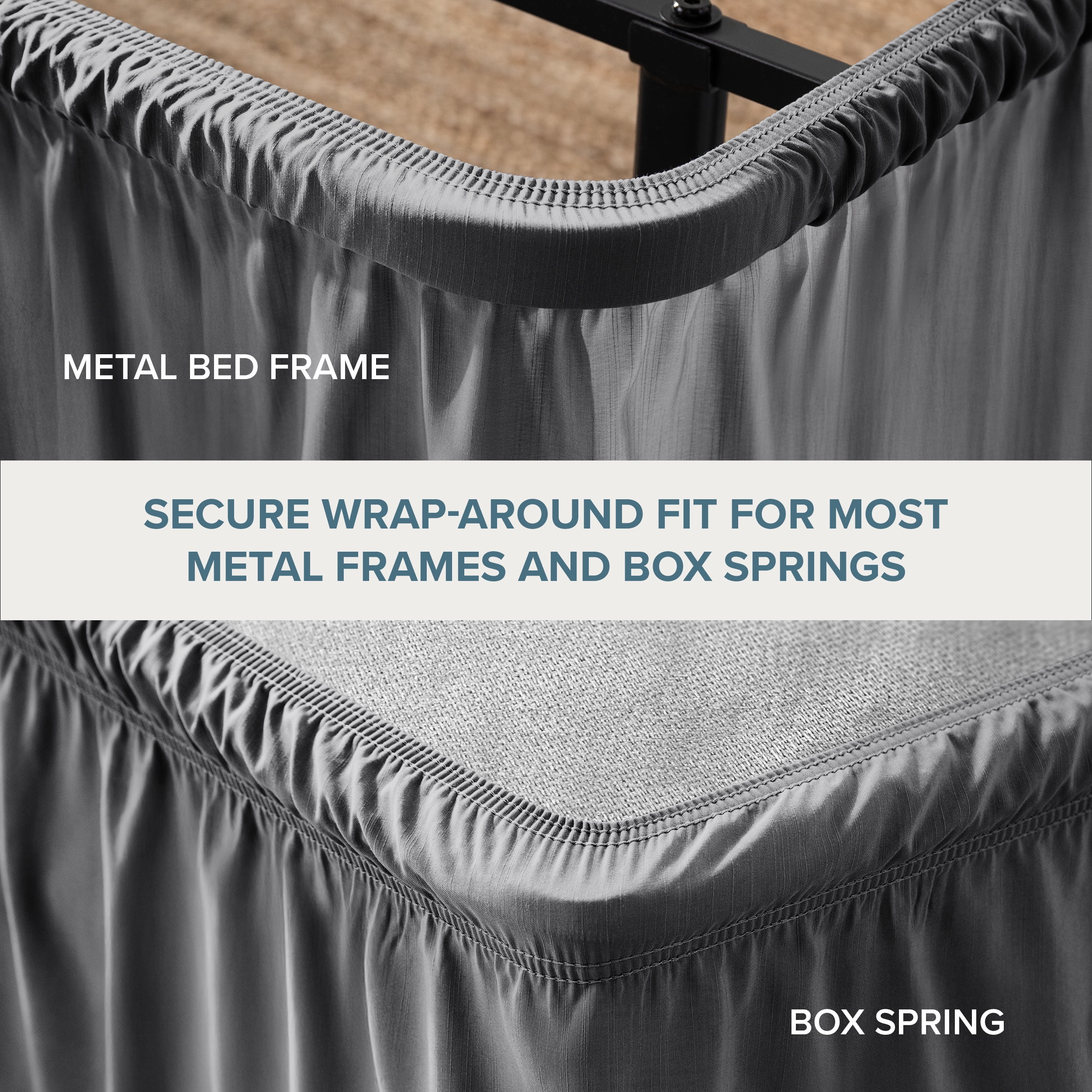 Bare Home Adjustable Wrap Around Bed Skirt - 15 Inch Drop - Easy Fit - Ruffle Pleats - Queen, Gray