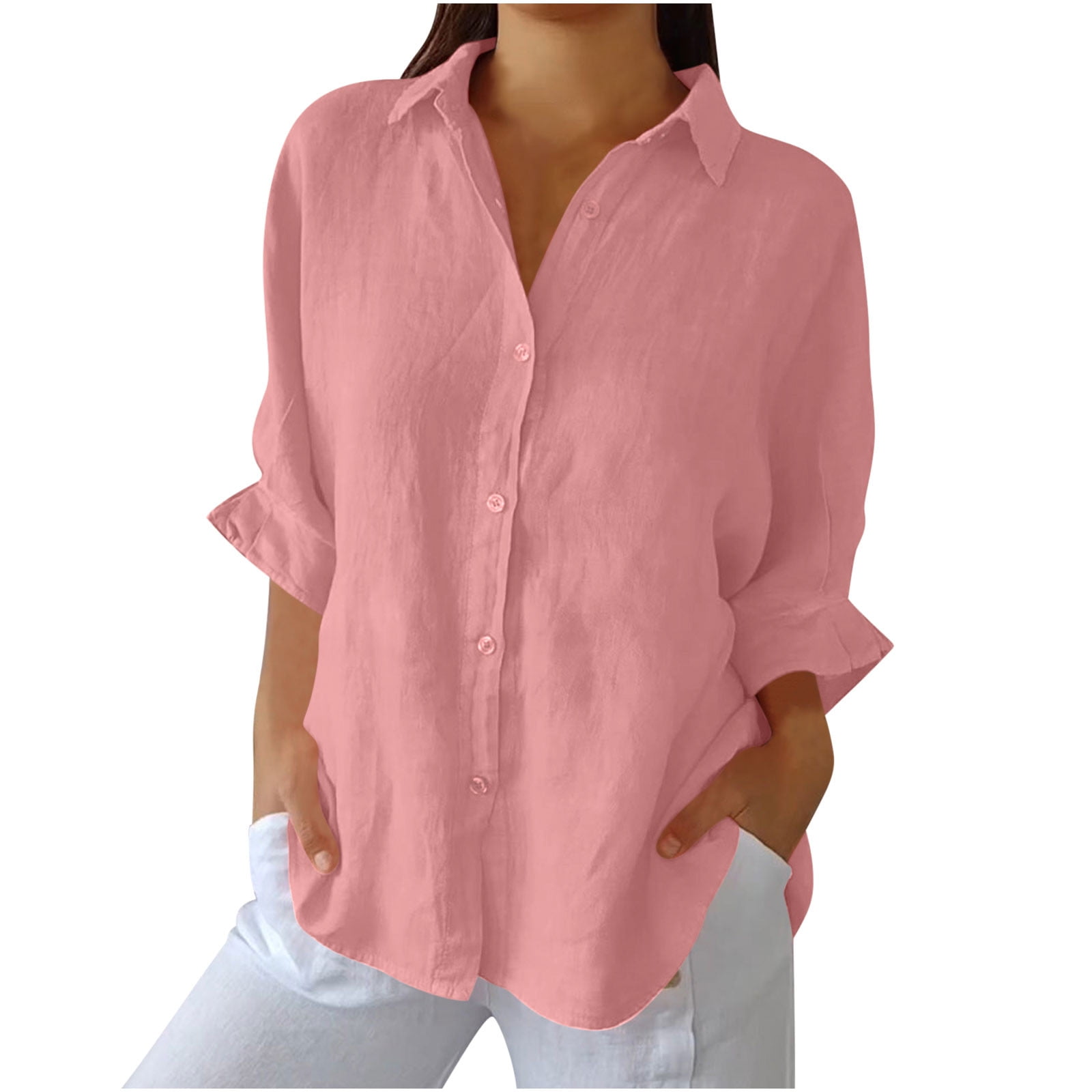 トップス Let LOOSE THOUGHTFUL LINEN SHIRT Loose Linen Tops for Women 3/4 Length Sleeve Summer