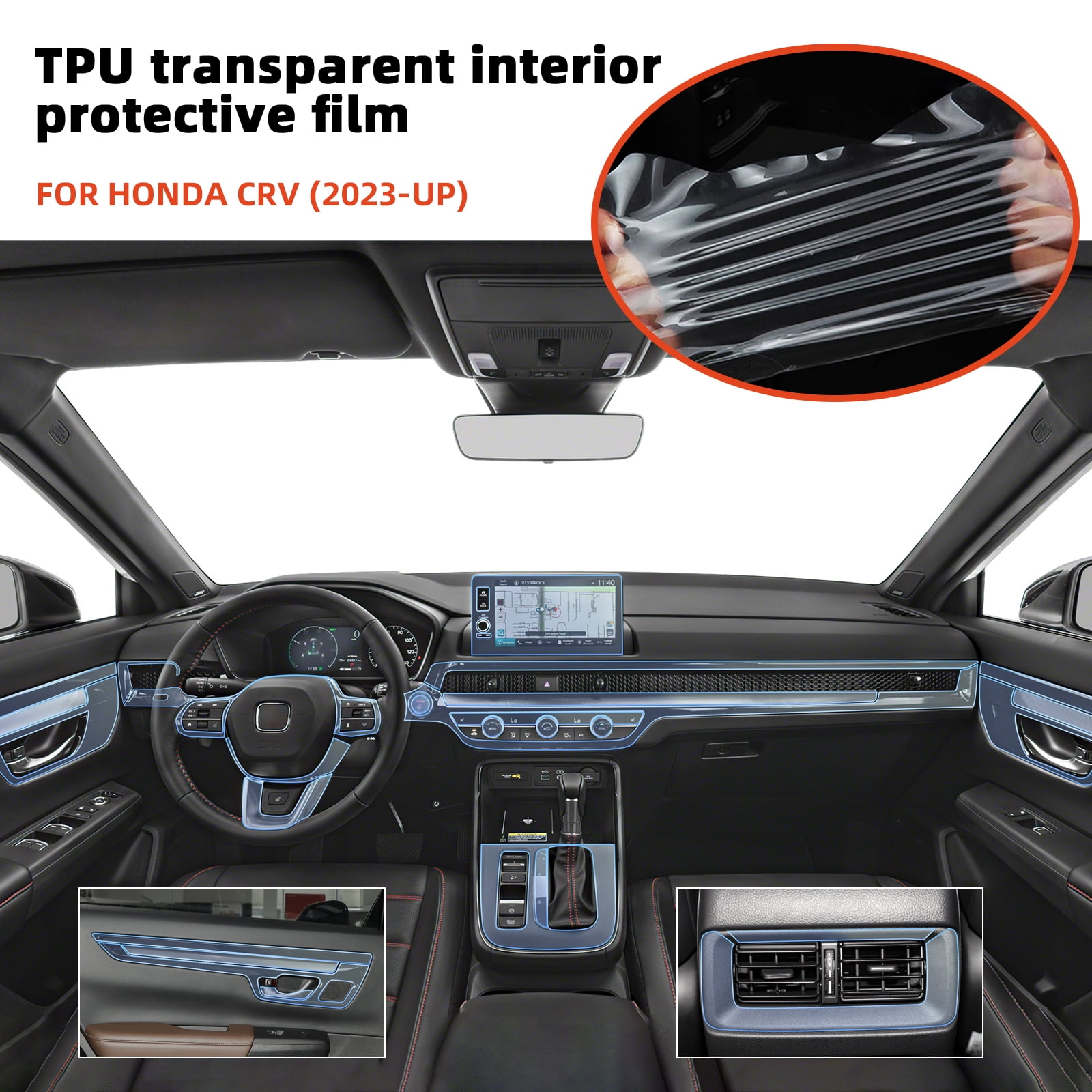 Car Invisible Interior Film TPU Full Set for 2023-Up Honda CRV Car Protection Film Left Driver Screen B Model, 25pcs