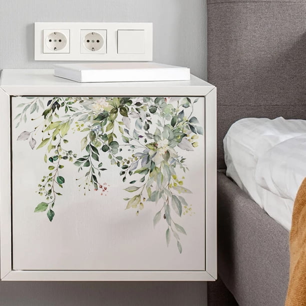 Pegatinas para tapa de asiento de inodoro, hojas de plantas, flores, hojas verdes, calcomanías florales para tapa de inodoro, pegatina impermeable para decoración de cisterna de baño