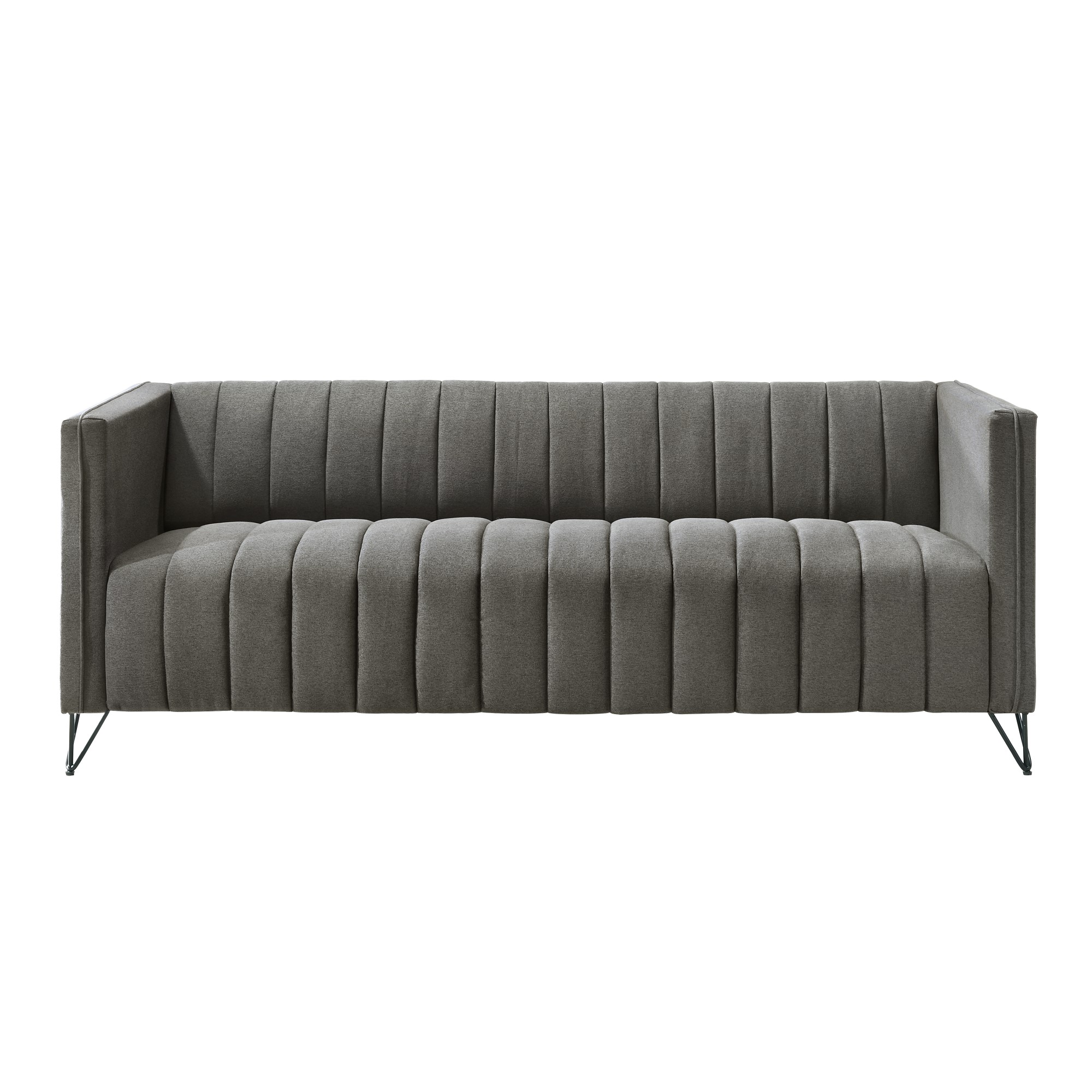 Home Design Kurtis Square Arm Sofa with Tufted Velvet Upholstery and Gold Metal Legs, Flared Arms, Modern Living Room Seating, Gray