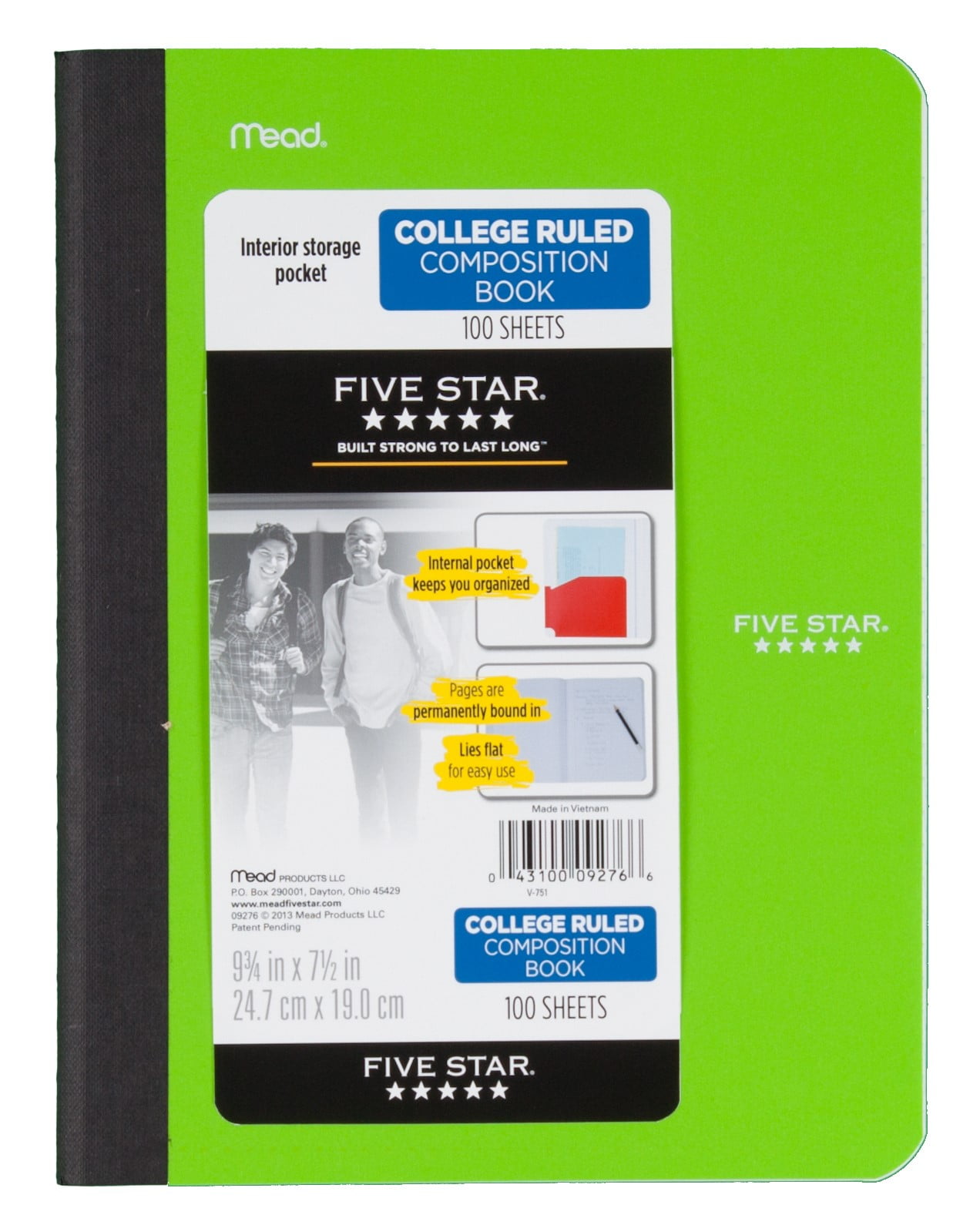 Five Star Poly Comp Book w Pockets 100 CT, 9 3/4 X 7 1/2, Lime