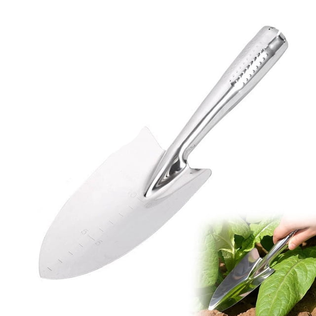 Heavy Duty Garden Trowel, Full Stainless Steel Hand Shovel with Depth Scale for Weeding & Digging, Ergonomic Rust-Proof Metal Transplanter Tool for Vegetables, 1 Pack