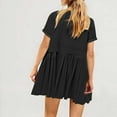 thumbnail image 6 of Hvot&aat 2025 Summer Women's Short Sleeve Mini Pleated Dress Casual Loose Crew Neck Flowy Swing Tunic Dresses, 6 of 7