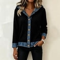 thumbnail image 4 of HBYJLZYG Women's Cardigan with Denim Patchwork Trim, Button Down Hooded Long Sleeve Relaxed Fit Ribbed Knit Casual Fall Outerwear Tops for Women Everyday Wear, 4 of 7