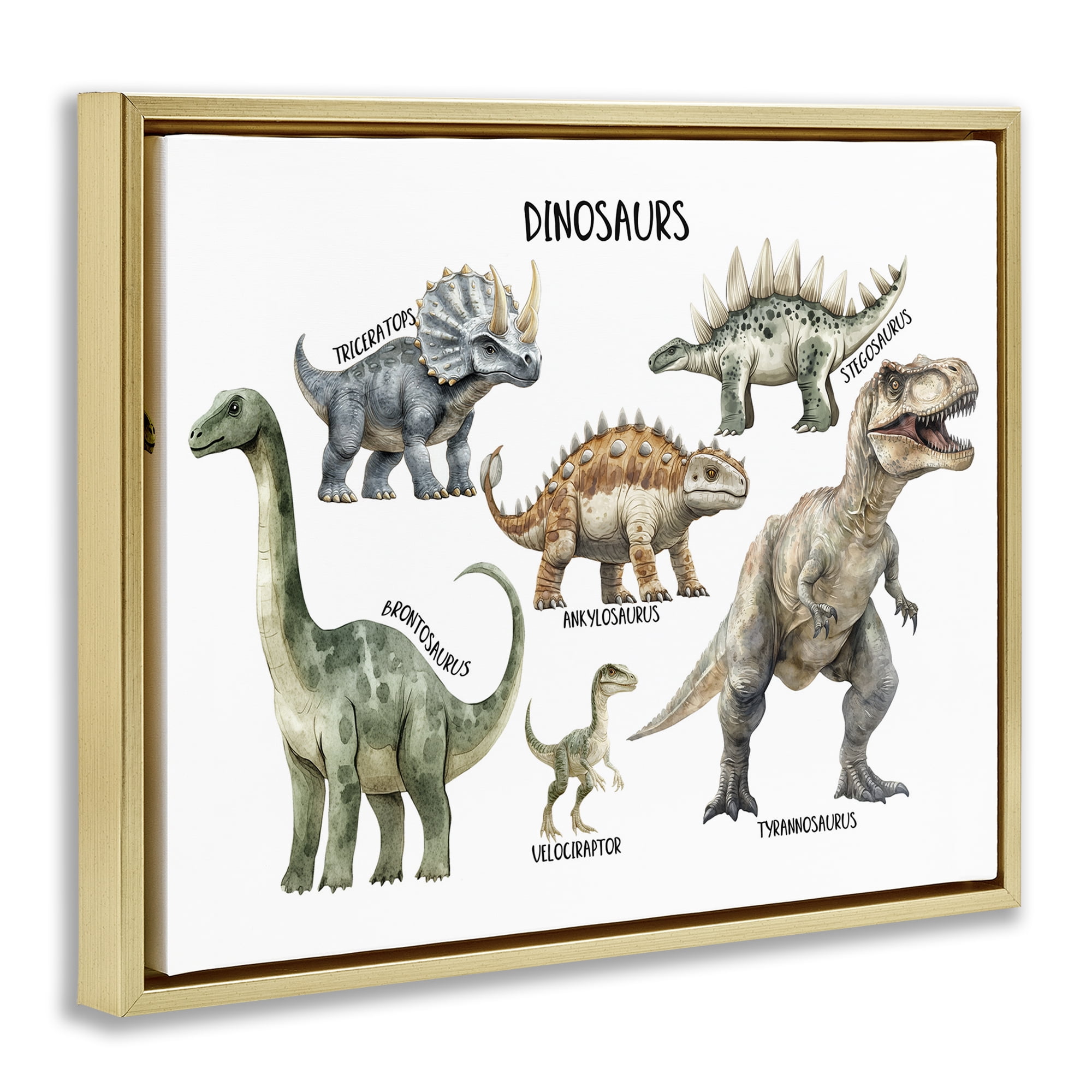 Stupell Industries Meet The Dinosaurs Gold Framed Floater Canvas Wall Art, design by Christine Simpson Art