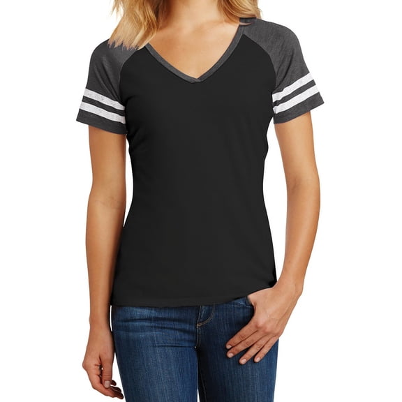 Mafoose Ladies Game V-Neck Tee Black/Heathered Charcoal X-Small