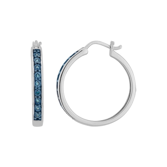 1/12 Carat (Ctw) Enhanced Blue Diamond Hoop Earrings in Sterling Silver (1 Inch)