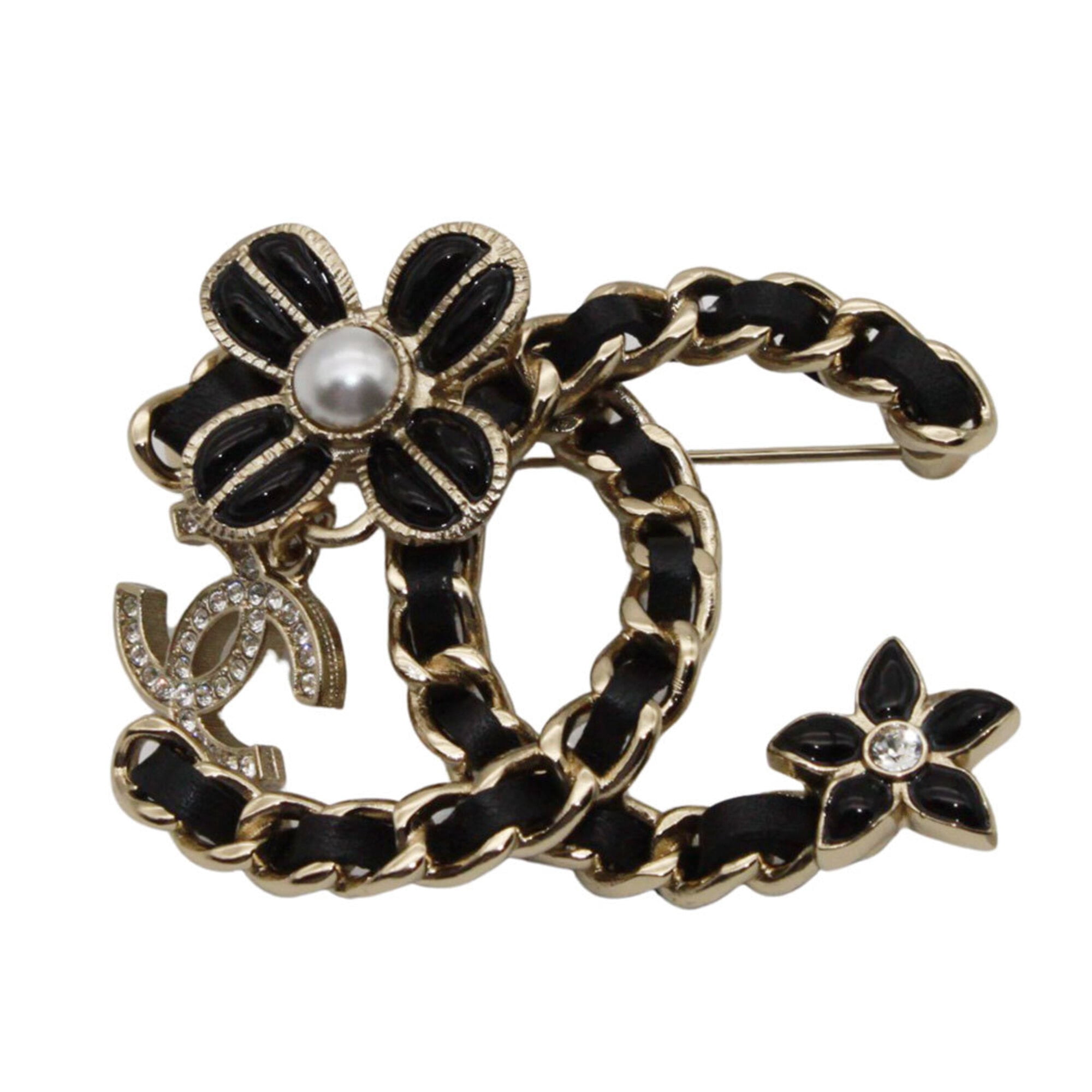 Pre-Owned CHANEL Brooch Pin Coco Mark Rhinestone Gold - Walmart.com