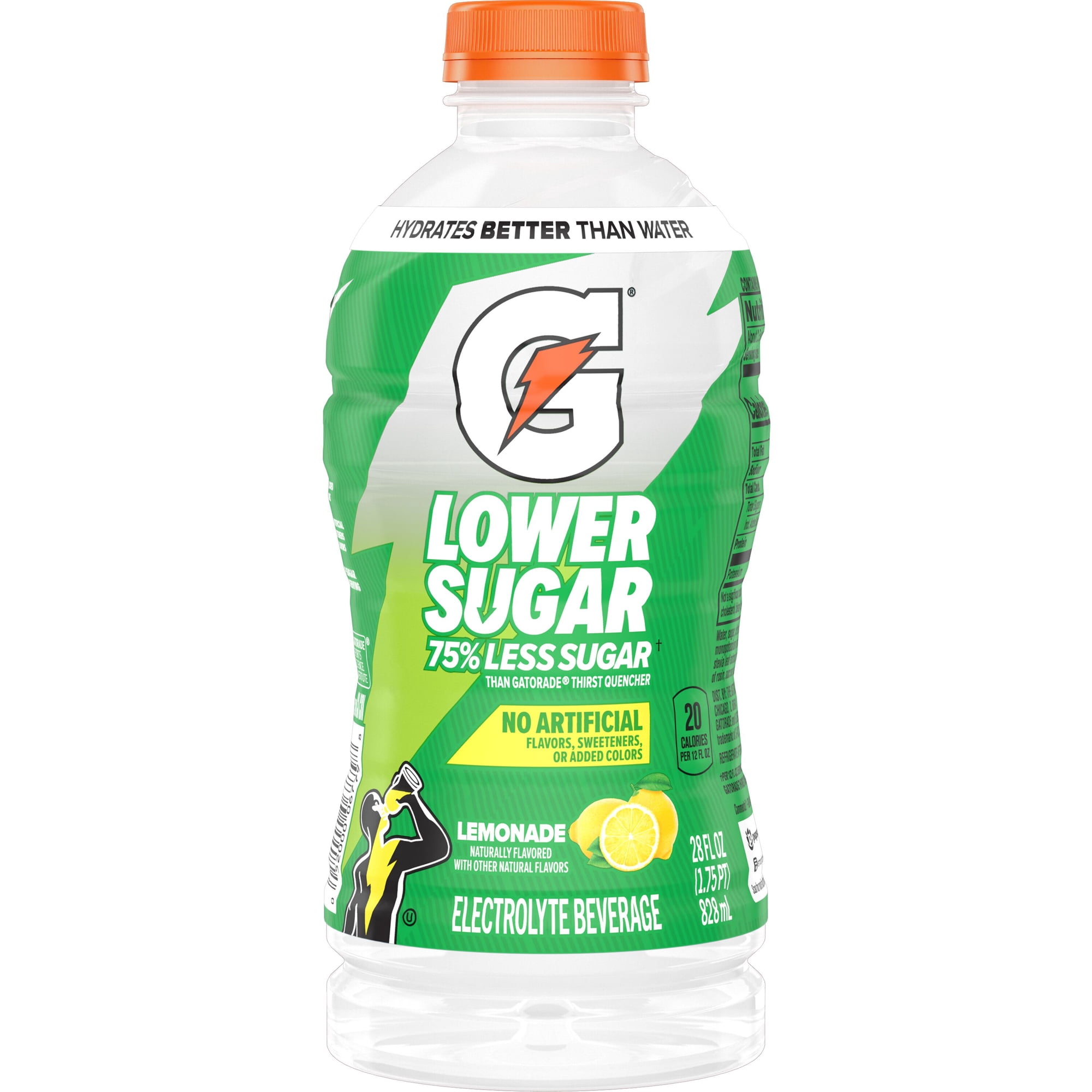 Gatorade Lower Sugar, No Artificials Lemonade Flavored Electrolyte Sports Drink, 28 fl oz, 75% Less Sugar, Hydration