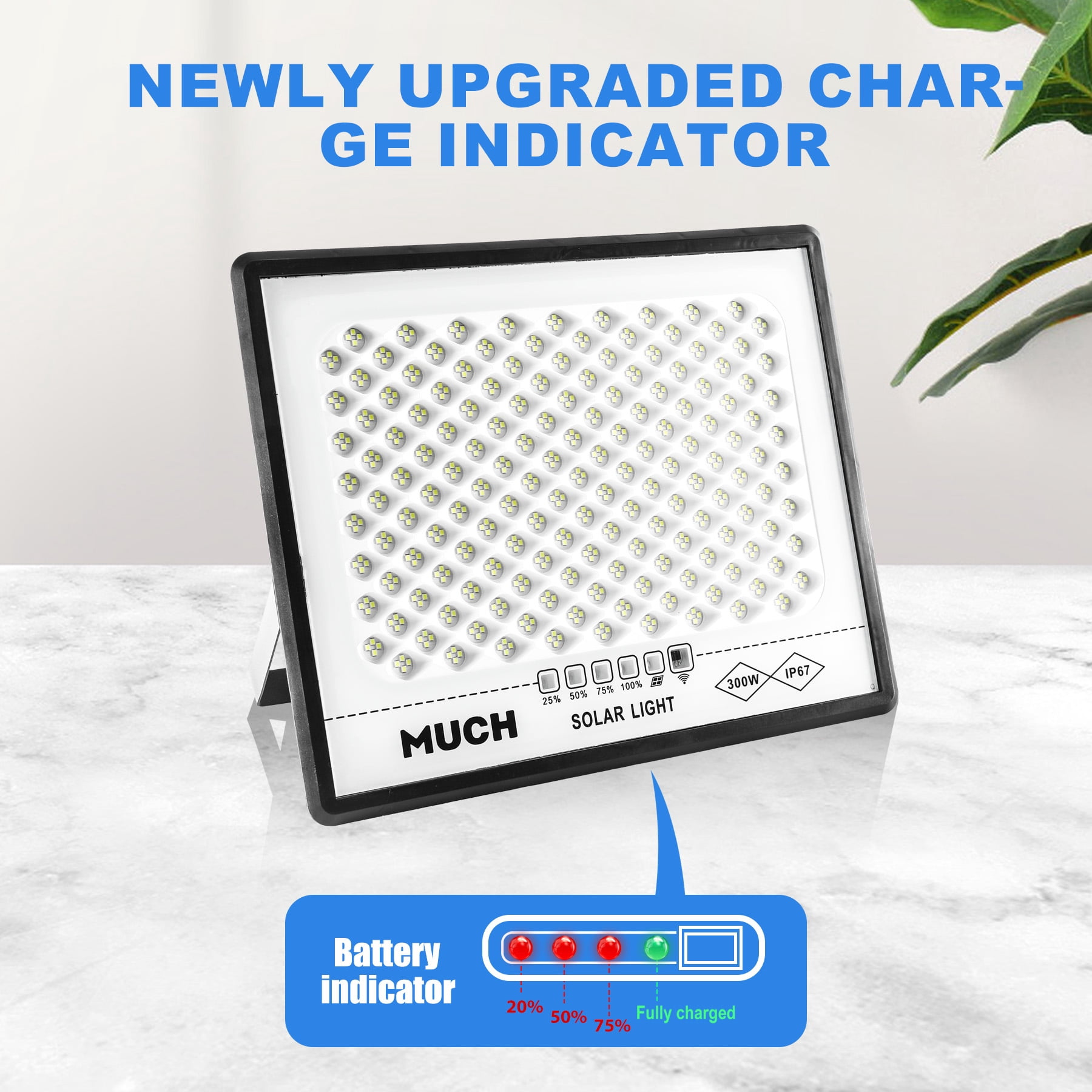 MUCH 300W LED Solar Flood Lights, 65000Lm 644 LED Outdoor Spot Lamp,IP67 Dusk to Dawn with Remote Control Security Lighting for Yard, Garden,Swimming Pool, Pathway, Basketball Court