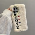 thumbnail image 4 of Fluffy Case for Samsung Galaxy A55, Girly Cute Faux Fur Cute Plush Furry Fuzzy Cover with Love Heart Shockproof Camera Lens Kickstand Protective Phone Case for Girls Women, White, 4 of 7