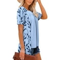 thumbnail image 4 of MaFYtyTPR Women's Fashion Printed Top Fashion Fake Two Piece Short Sleeve Round-Neck Blouses Top Blue XL, 4 of 4