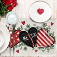 thumbnail image 3 of Valentine''s Day Placemats Set of 4, Red Black Love Hearts Eucalyptus Leaves Stripes Dining Table Place Mats, Anniversary Wedding Holiday Kitchen Decor Home Decoration 12 x 18 Inch, 3 of 5
