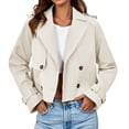 thumbnail image 2 of Double Breasted Women Solid Color Lapel Trench Coat Cropped Jacket, 2 of 6