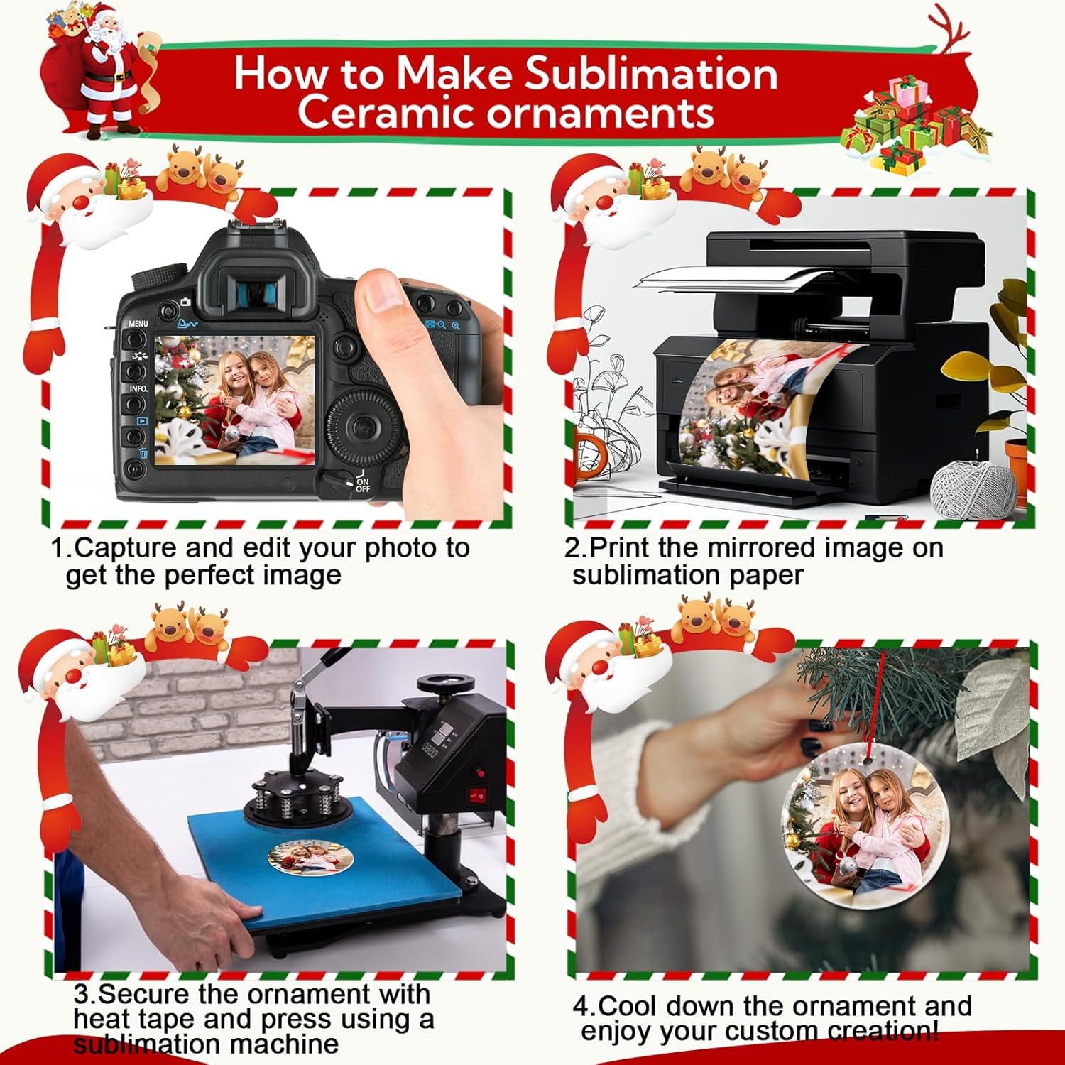 50 Pack Sublimation Ornament Blanks 3" Ceramic Two-Sided Printed Sublimation Christmas Ornaments Bulk Round White Ornaments for Personalized Xmas Tree Ornament Home Decor Heat Transfer DIY Craft
